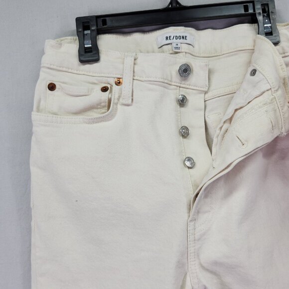 RE/DONE Jeans Size 28 70's Stove Pipe Frayed Ivory High Rise With Stretch - Picture 9 of 14